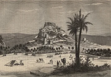 Vista de Oued el Golea (El Menia o El Menea anteriormente El Golea) en Argelia en el sur de la provincia de Orán a finales del siglo XIX - grabado