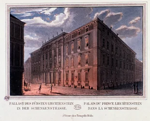 Vista del Palacio del Príncipe Lichtenstein en Viena, Austria. Grabado de 1820 Colección privada