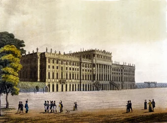 Vista del Castillo de Schönbrunn, antigua residencia de la Familia Imperial Austriaca, Viena, Austria, grabado alrededor de 1830.