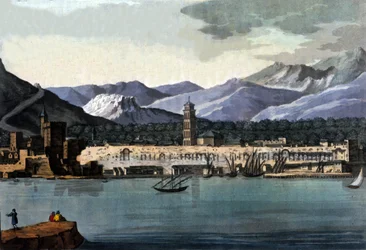 Vista de Split (Spalato), Croacia, desde el mar. Acuarela de principios del siglo XIX.