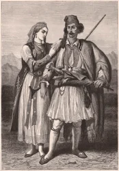 Vista de una pareja con traje tradicional albanés en el siglo XIX