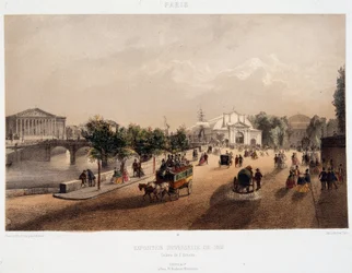 Vista de la Exposición Universal de 1855 en París, Francia - Litografía