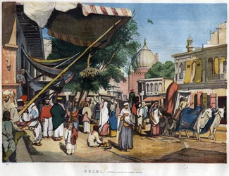 Vista de la Ciudad de Nueva Delhi cerca de la Mezquita Juma Masjid, India en 1857 en “The Illustrated London News” (28 de noviembre de 1857).