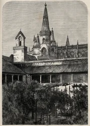 Vista del Monasterio de Bathala en Portugal. Grabado en “The Illustrous Universe”.