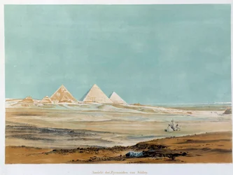 Vista de las Pirámides de Giza, Egipto. Ilustración del siglo XIX París, Colegio de Francia