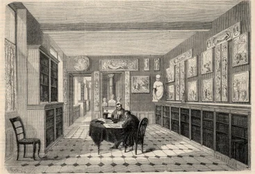 Vista de la biblioteca Victor Cousin en la Universidad de la Sorbona en París. Grabado en “L