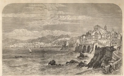 Vista del antiguo puerto de Génova - Vista del puerto de Génova - Génova en 1861 - Grabado