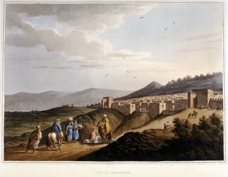 Vista de la ciudad de Belén en Cisjordania. Fortificaciones. Siglo XIX