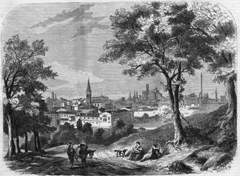 Vista de la ciudad de Bolonia en Italia en 1860.
