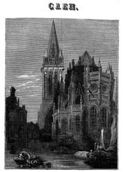Vista de la ciudad de Caen en Normandía en el siglo XIX