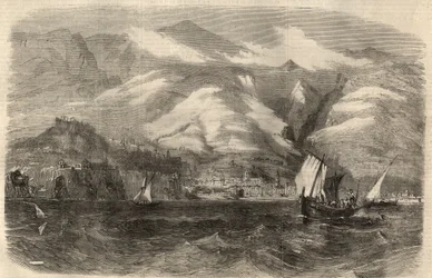Vista de la ciudad de Funchal en la isla de Madeira en Portugal. Grabado en “The Illustrated London News” del 29 de febrero.