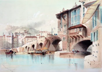Vista de la ciudad de Lyon y el Puente de Carga. Acuarela de 1837. París, B.N.