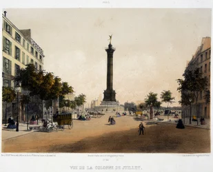 Vista de la columna de Julio (Place de la Bastille) desde el Boulevard Beaumarchais