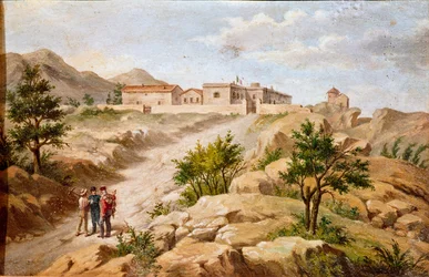 Vista de la casa del patriota italiano y héroe del Risorgimento Giuseppe Garibaldi (1807-1882) en Caprera (Cerdeña) (detalle)