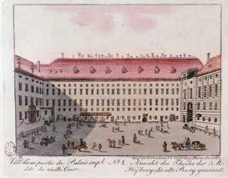 Vista de la parte del Palacio Imperial llamada la Corte Vieja en Viena. Austria. Grabado de 1815 Colección privada