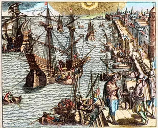 Vista del puerto de Lisboa en el siglo XVI