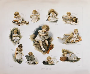 Póster vintage de una niña realizando diversas actividades