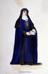Religiosa visitandina en Flandes. Orden de la Visitación fundada por San Francisco de Sales y Santa Juana de Chantal en 1610. Grabado del siglo XIX.