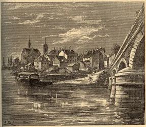 Vouziers - Ardenas - Francia - grabado en "PATRIE - DESCRIPCIÓN PICTÓRICA DE FRANCIA EN 6 VOLÚMENES" por Lucien Huard - finales del siglo XIX