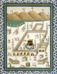 Fayenzas de pared: panel que representa la Kasbah (casbah) y sus alrededores (La Meca) - en "Arte Árabe después de los monumentos de El Cairo del siglo VII al XVIII" por Prisse d