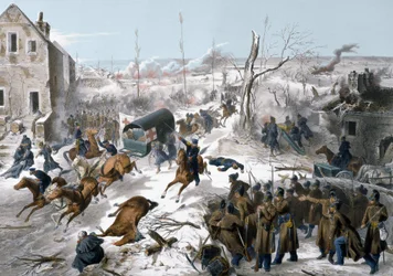 Guerra de 1870 entre Francia y Prusia: Cruz Roja durante la Batalla de Bapaume en el Pas de Calais el 2 y 3/01/1871 que vio la victoria del ejército del Norte dirigido por el General Faidherbe contra los prusianos