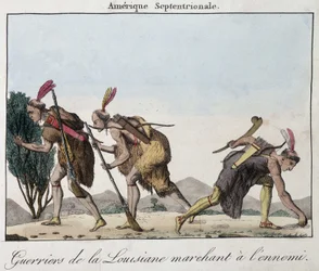 Guerreros de Luisiana tras las huellas del enemigo - grabado