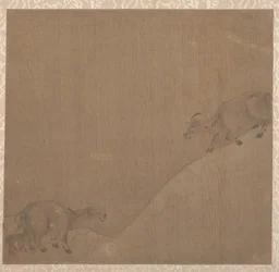 Búfalos de agua (hoja de álbum; tinta sobre seda)