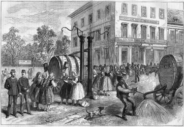 Sistema de riego en las calles de Viena, Austria en 1873.
