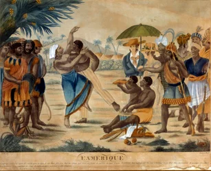 Boda entre un negro y una criolla. Grabado del siglo XIX. La Rochelle, Museo del Nuevo Mundo