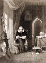 William Shakespeare (1564 - 1616) en su oficina