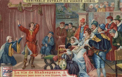William Shakespeare actuando ante la Reina Isabel I y en su corte