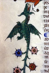 Dragón alado, Caspic, en un manuscrito del siglo XIV. Milán, Biblioteca Nazionale Braidense