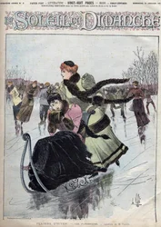 Diversión de invierno. Los patinadores. Acuarela de Mr. Vallet para el Sunday Sun. 10 de enero