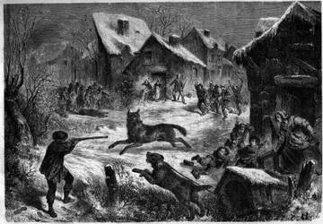Caza de lobos en el pueblo de Saliers, Bocas del Ródano (13), 31 de diciembre de 1860. Grabado en “Le Monde Illustré” n°196 del 12 de enero de 1861