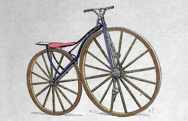 Modelo de velocípedo de madera. Pierre Michaux inventó el pedal a principios de la década de 1860.