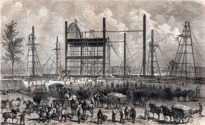 Obras del Campo de Marte en París a finales de abril de 1866 - grabado de 1867