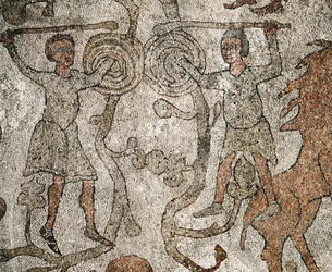 Luchadores, símbolo del cristianismo. Pavimento de Pantaleone