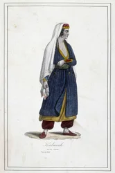 Joven mujer kalmouk (pueblo mongol del sur de Siberia) - en “Los diferentes pueblos de la tierra” de Fr. Jouhanneaud, Librería de Buenos Libros, Limoges