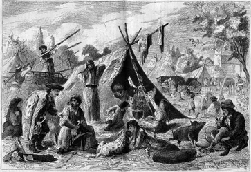 Campamento de zíngaros (un campamento bohemio) en el suburbio de Viena en Austria en 1873.