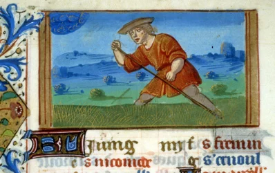 Zodiaco Cáncer y siega de hierba - Miniatura de la Edad Media (ref. 137, 048v): Solicitud de permiso a la Biblioteca Municipal de Toulouse (tel: 05 62 27 66 66)