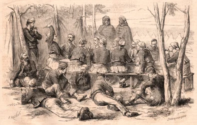 Grupo de zuavos descansando en el campamento de Chalons