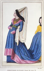 Retrato de Margarita de Escocia, Delfina de Francia - Hija de Jacobo I, Rey de Escocia y esposa de Luis XI. 1418-1445. grabado de 1830