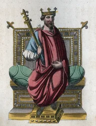 Retrato de Otón I, también conocido como Otón el Grande (912-973), emperador del Sacro Imperio Romano Germánico (Otón I del Sacro Imperio, Otón el Grande; Ottone I di Sassonia, detto Ottone il Grande) - grabado de «Usi e Costumi di Tutti i Popoli