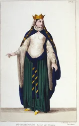 Retrato de Santa Radegunda (ca. 520-587), Reina de los Francos, esposa de Clotario (Clotario) I. Grabado de 1830