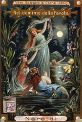 Representación de nereidas, ninfas marinas. Cromolitografía del siglo XIX