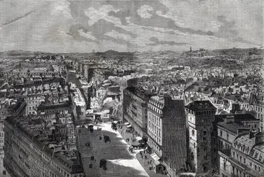 Las grandes obras de Haussman - Transformaciones de París bajo el Segundo Imperio, París Haussmannien (Boulevard, obras Haussmannianas) - La perforación de la calle Etienne Marcel- de la calle Turbigo a la Place des Victoires - grabado en “Le journal illus