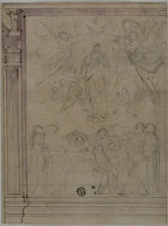 Asunción de la Virgen (anverso); Bocetos de detalles arquitectónicos (reverso)