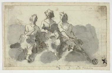 Tres figuras sentadas (anverso); Hombre sentado de perfil (reverso)