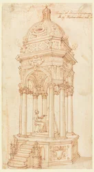Dibujo, Catafalco de la artista bolonesa Elisabetta Sirani (1638-1665), 1665