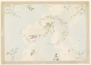 Dibujo, Diseño de techo con palomas y guirnaldas de flores, posiblemente para el vestíbulo de entrada, 1815-22